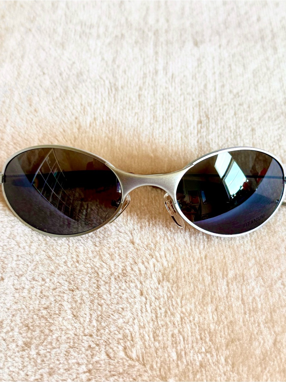 Vintage Y2K Titanium Steel Oval Silver Sunglasses